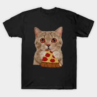 Cute Cat Eating Pizza T-Shirt